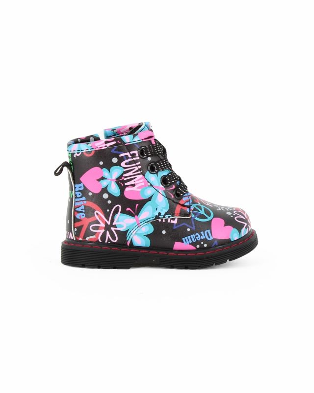 Product: MISS GLOBO - Anfibio nero da bimba con zip laterale e stampe multicolor (1 of 4)
