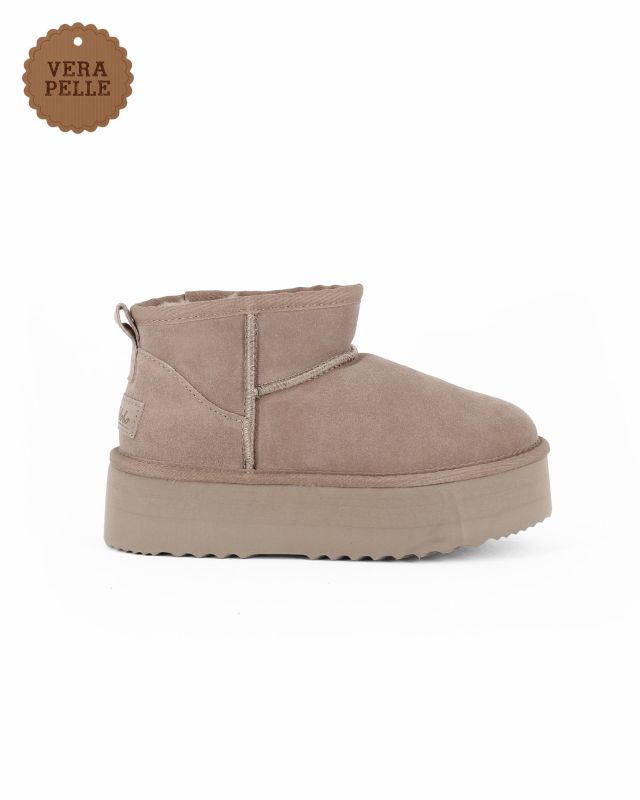 Product: MISS GLOBO - Stivaletto taupe in VERA PELLE con pelliccia interna (1 of 4)