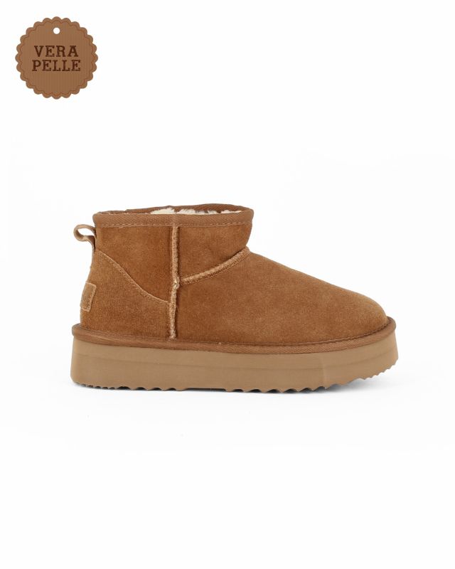 Product: MISS GLOBO - Stivaletto camel in VERA PELLE con pelliccia interna (1 of 4)