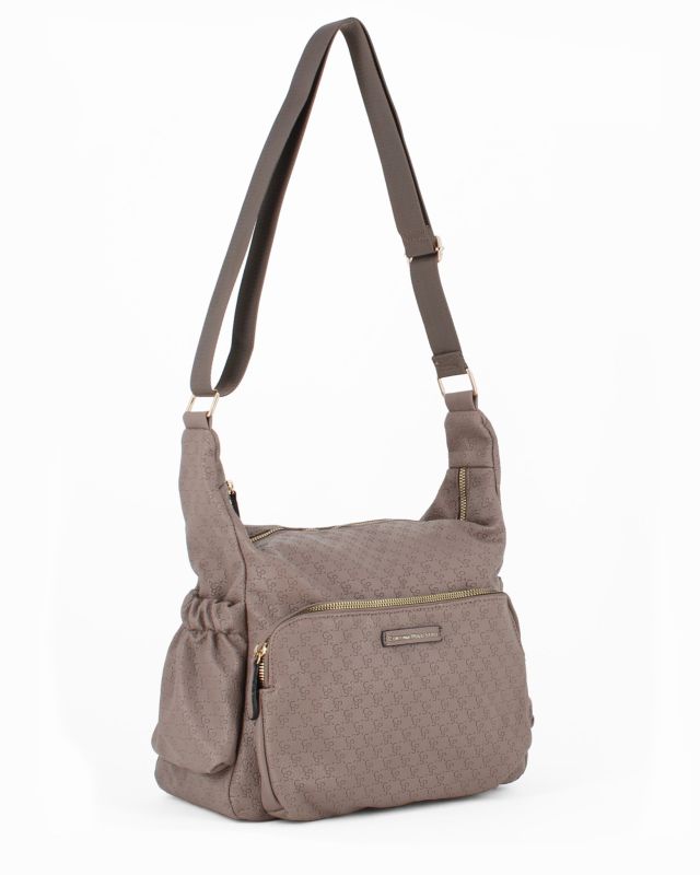 Product: CORTINA POLO STYLE - Borsa taupe loggata con tasche laterali arricciate e tasca frontale con chiusura a zip (1 of 4)
