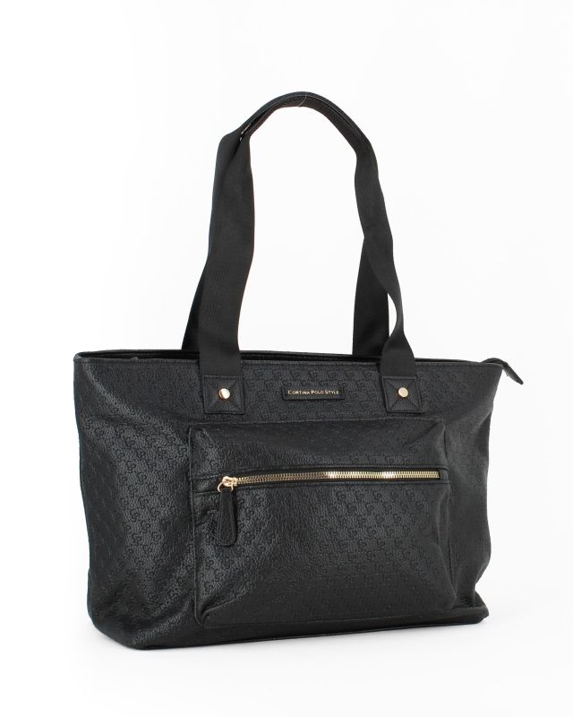 Product: CORTINA POLO STYLE - Borsa shopping nera loggata con tasca frontale (1 of 4)
