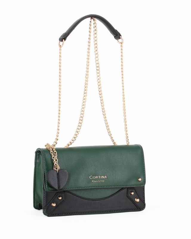Product: CORTINA POLO STYLE -Tracolla verde/nera con patta e ciondolo a cuore, tracolla removibile (1 of 4)