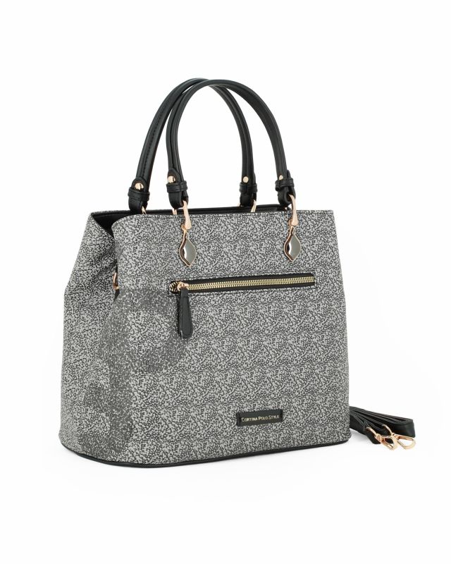 Product: CORTINA POLO STYLE - Borsa due manici nera con tasca frontale e stampa logo, tracolla removibile (1 of 4)