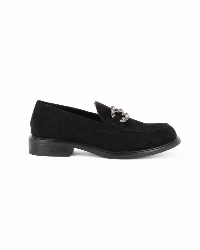 Product: MISS GLOBO - Mocassino nero scamosciato con morsetto gioiello e sottopiede in memory soft (1 of 8)