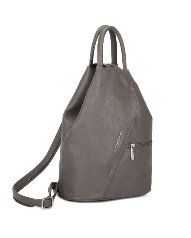 Product: ANNES NICOLE - Zaino grigio due manici con doppia tasca frontale e spalline regolabili con zip (1 of 4)