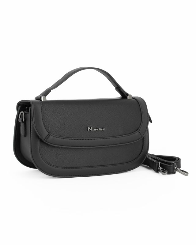 Product: NARDINI - Borsa rettangolare nera con patta, tracolla removibile (1 of 4)