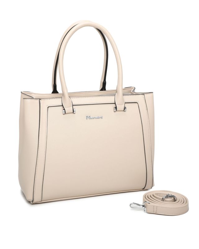 Product: NARDINI - Borsa due manici taupe con tasca posteriore e tre scomparti interni, tracolla removibile (1 of 4)