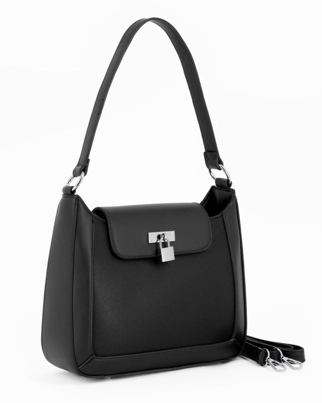 Product: NARDINI - Borsa a spalla nera con tasca posteriore e pattina con dettaglio lucchetto, tracolla removibile (1 of 4)