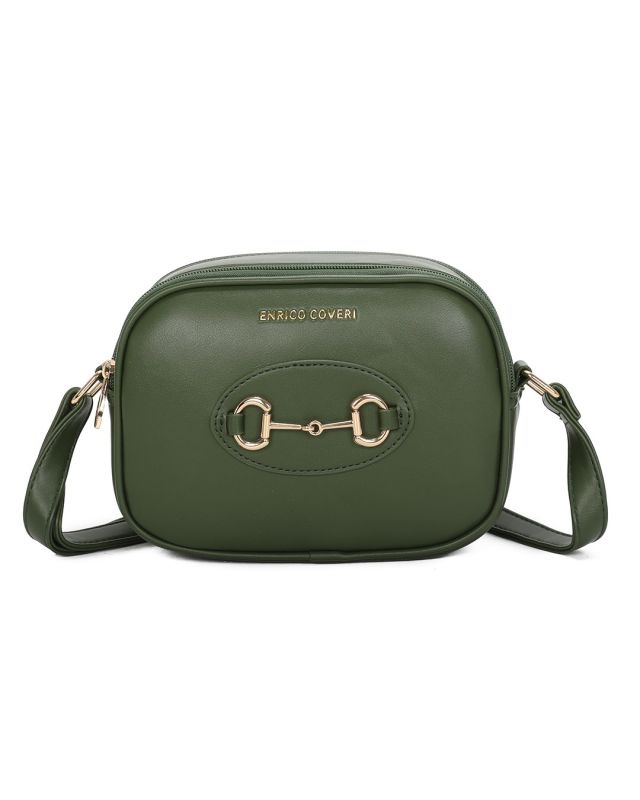 Product: ENRICO COVERI - Tracollina verde con due scomparti principali e morsetto (1 of 3)
