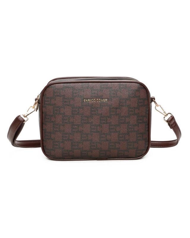 Product: ENRICO COVERI - Tracolla loggata marrone con due scomparti principali (1 of 3)