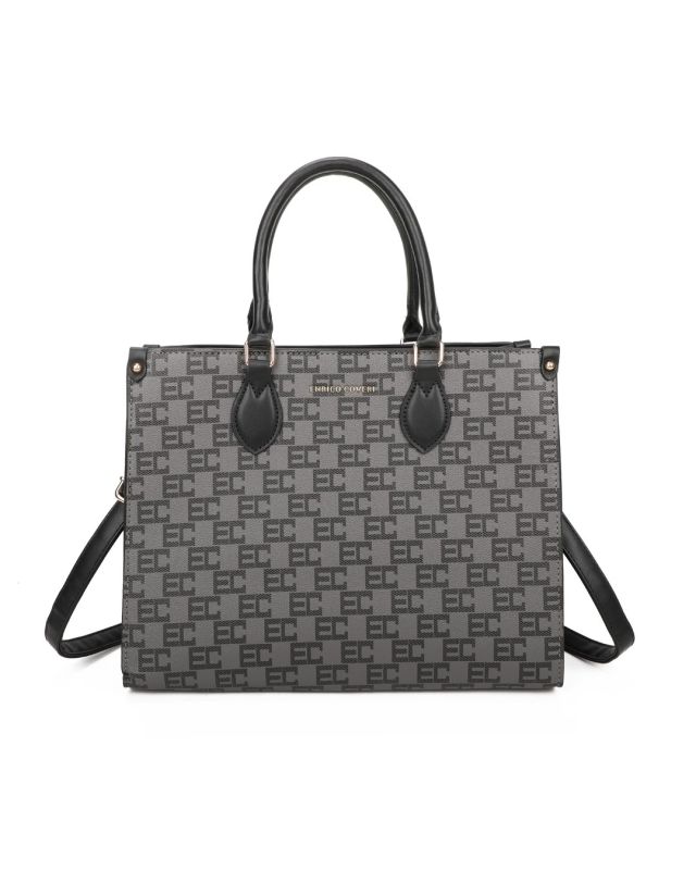 Product: ENRICO COVERI - Borsa due manici loggata grigia e nera con tracolla removibile (1 of 3)