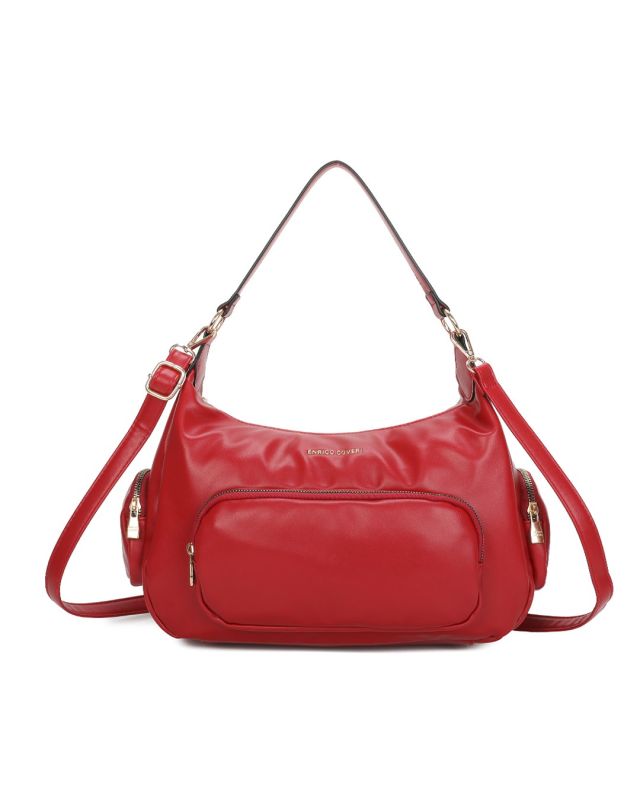 Product: ENRICO COVERI - Borsa a spalla rossa con tre tasche ovali e tracolla removibile (1 of 3)