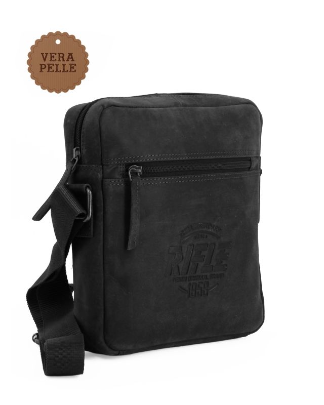 Product: RIFLE - Borsello nero in VERA PELLE da uomo con tasca frontale e posteriore (1 of 4)
