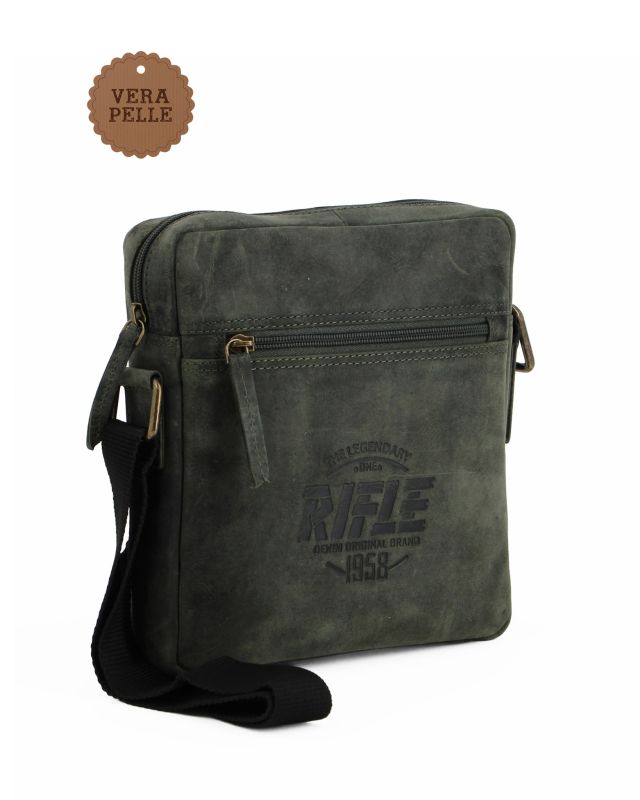 Product: RIFLE - Borsello verde in VERA PELLE da uomo con tasca frontale e posteriore (1 of 4)