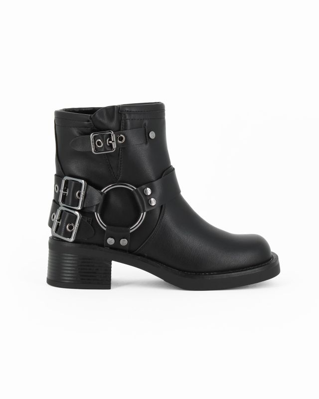 Product: RIFLE - Tronchetto nero con fibbie e zip laterale, tacco 4,5CM (1 of 4)
