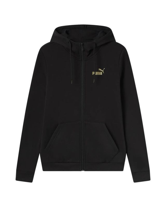 Product: PUMA - FELPA NERA FULL ZIP DA DONNA CON CAPPUCCIO LOGO GLITTER 684768-88