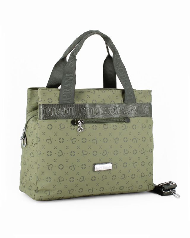 Product: SOLO SOPRANI - Borsa due manici verde con tasca frontale e tre scomparti principali, tracolla remobile (1 of 4)