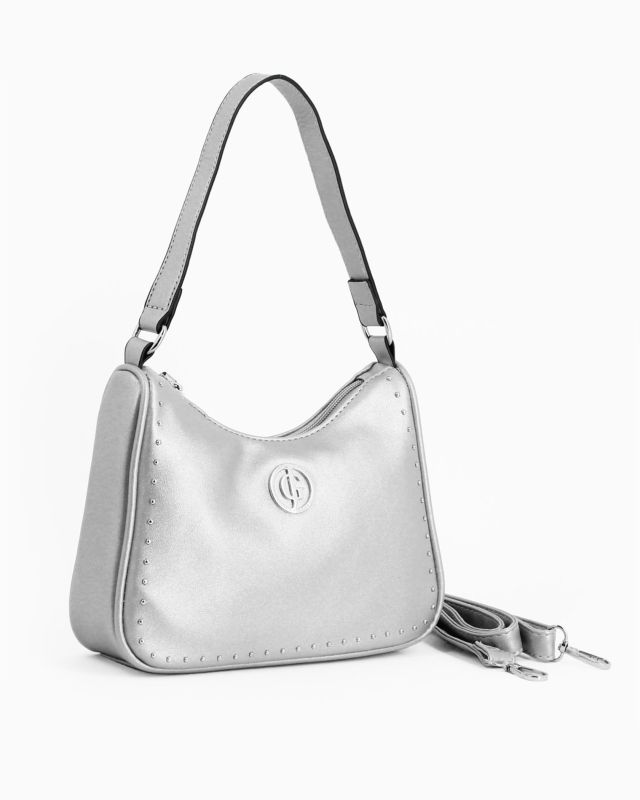 Product: CORTINA POLO STYLE - Borsa a spalla argento con dettaglio borchie, tracolla removibile (1 of 4)