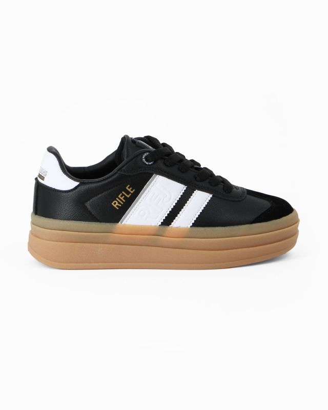Product: RIFLE - Sneakers nera da donna con patch posteriore e bande laterali bianche (1 of 4)