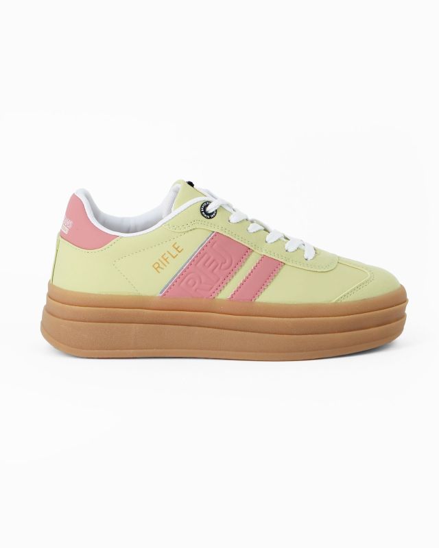 Product: RIFLE - Sneakers verde da donna con patch posteriore e bande laterali rosa (1 of 4)