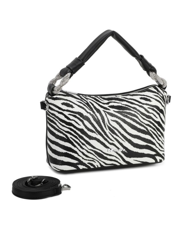 Product: NARDINI - Borsa a mano zebrata con nodo in strass sul manico e tracolla removibile (1 of 3)