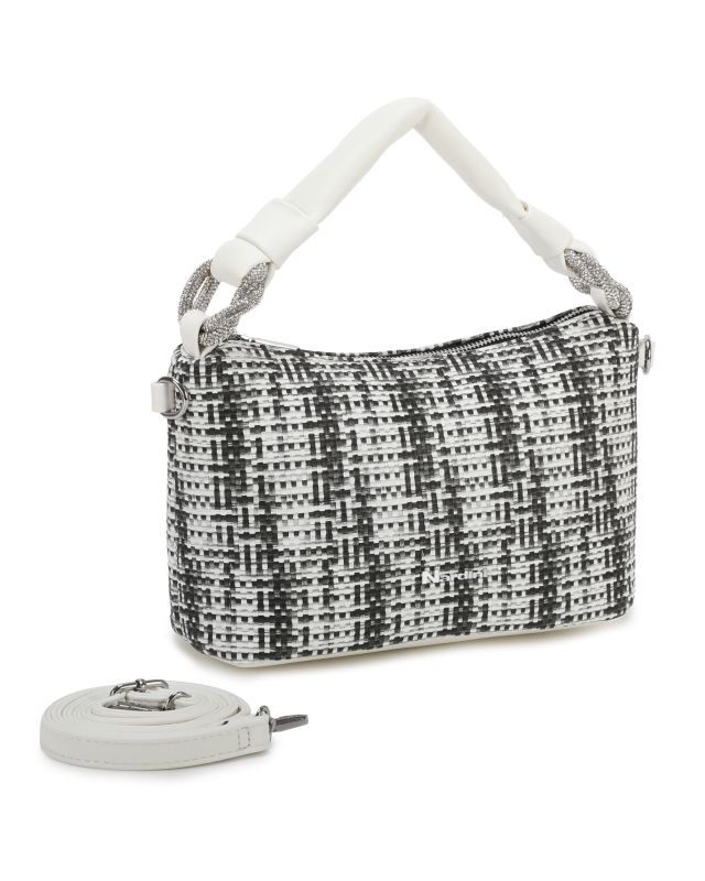 Product: NARDINI - Borsa a mano bianca e nera effetto intreccio con nodo in strass sul manico e tracolla removibile (1 of 3)