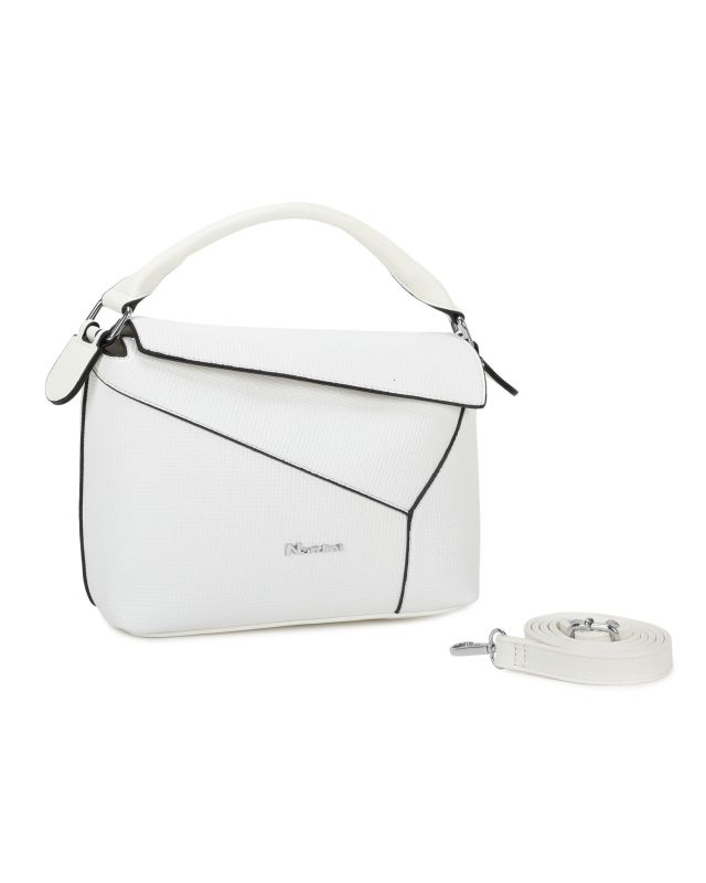 Product: NARDINI - Borsa un manico bianca con patta diagonale e tasca posteriore, tracolla removibile (1 of 3)