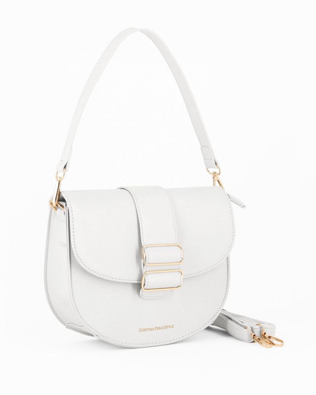 Product: CORTINA POLO STYLE - Borsa a spalla bianca con doppia fibbia sulla patta, tracolla removibile (1 of 4)