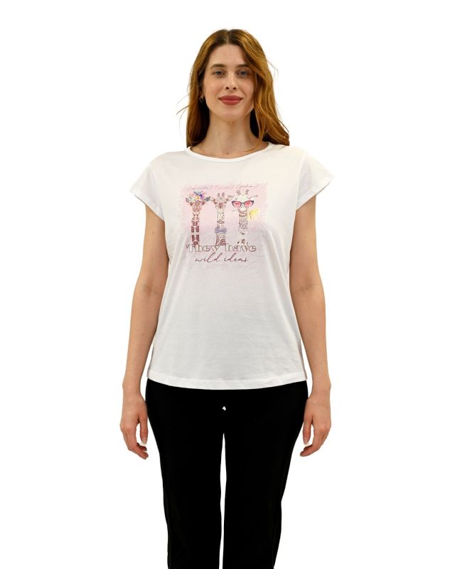 Product: KEY UP - T-SHIRT MEZZA MANICA DONNA BIANCA CON STAMPA FRONTALE- 5S886/0001 (1 of 4)