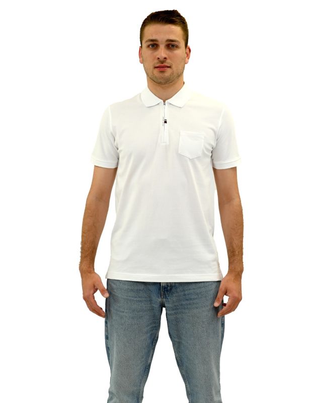 Product: KEY UP - POLO MEZZA MANICA UOMO IN PIQUET BIANCA MEZZA ZIP CON TASCHINO - 2Q515/000 (1 of 4)