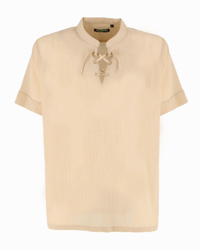 Product: YELLOW DOG - CAMICIA MEZZA MANICA BEIGE, SCOLLO A V E LACCI FROTALI (1 of 2)