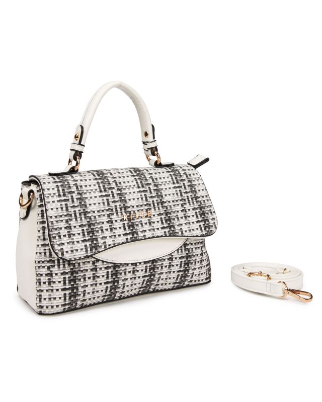 Product: RIFLE - Borsa a mano bianca a nera effetto intreccio con patta, tasca posteriore e tre scomparti interni, tracolla removibile (1 of 3)