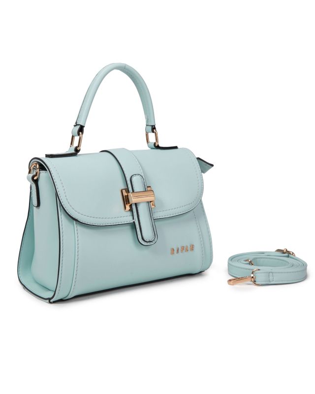 Product: RIFLE - Borsa a mano celeste con patta e tre scomparti interni, tracolla removibile (1 of 3)