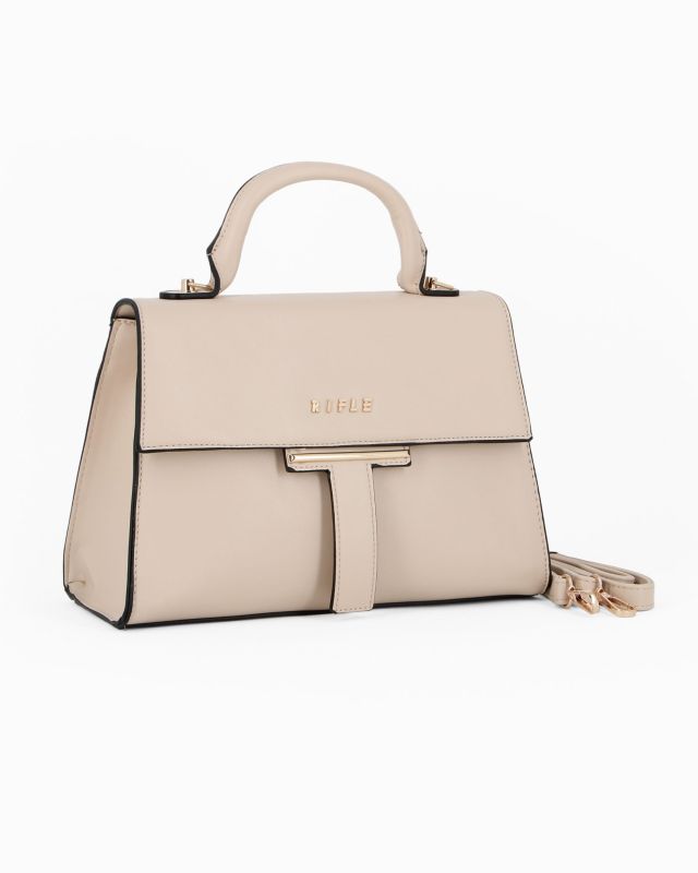 Product: RIFLE - Borsa a mano taupe con patta e tasca posteriore, tracolla removibile (1 of 4)