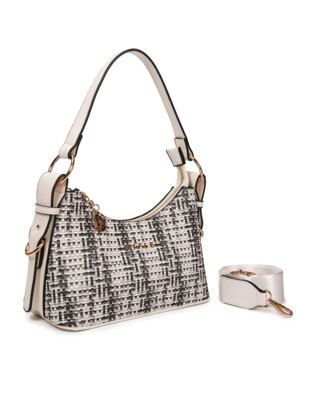 Product: RIFLE - Borsa a spalla bianca e nera effetto intreccio, tracolla removibile (1 of 3)