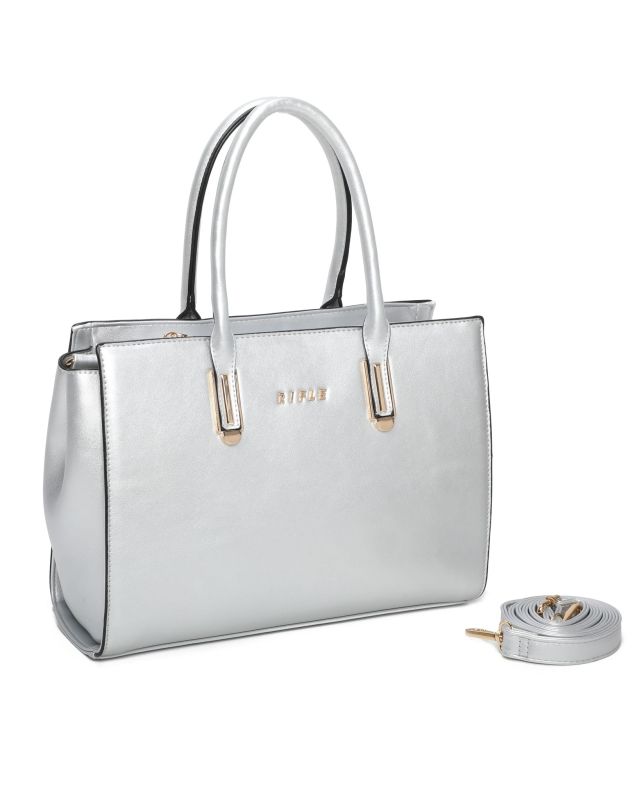 Product: RIFLE - Borsa due manici argento con tasca posteriore, tracolla removibile (1 of 3)