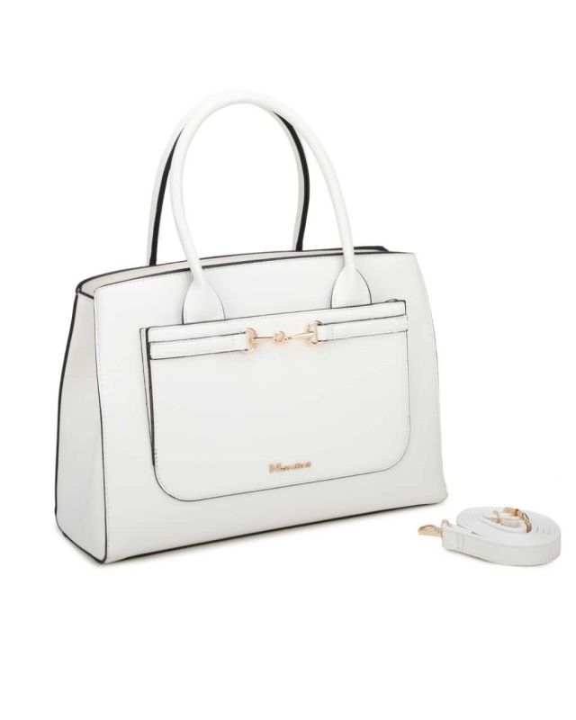 Product: NARDINI - Borsa due manici bianca con tasca frontale e dettaglio morsetto, tracolla removibile (1 of 3)