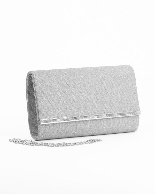 Product: DIVAS - Pochette argento glitterata con filo di strass sulla patta, tracolla removibile (1 of 4)
