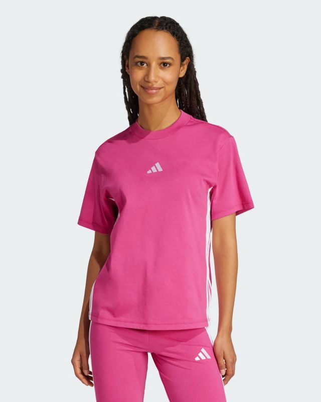 Product: ADIDAS - T-SHIRT DONNA MEZZA MANICA FUXIA CON BANDE BIANCHE  3S SJ - JE1236 (1 of 5)