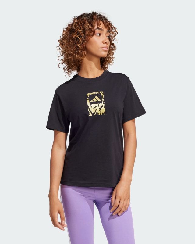 Product: ADIDAS -T-SHIRT DONNA MEZZA MANICA NERA E STAMPA METALLICA TEC -JM0341 (1 of 3)