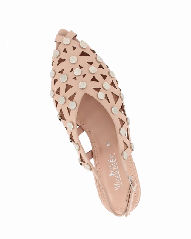 Product: MISS GLOBO - Ballerina slingback cipria a punta traforata con borchie (1 of 4)