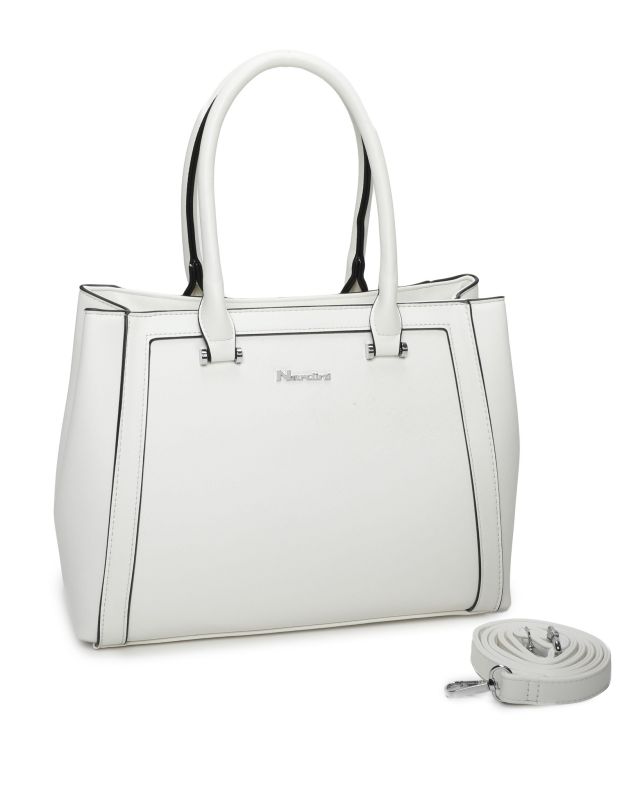 Product: NARDINI - Borsa due manici bianca con tasca posteriore e tre scomparti interni, tracolla removibile (1 of 3)