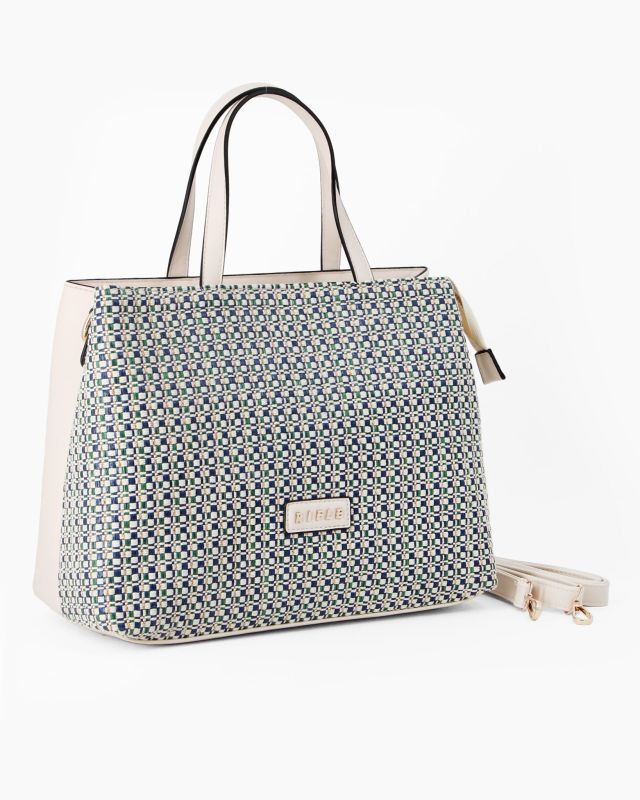 Product: RIFLE - Borsa due manici blu con parte frontale intrecciata, tasca posteriore e tre scomparti interni, tracolla removibile (1 of 4)