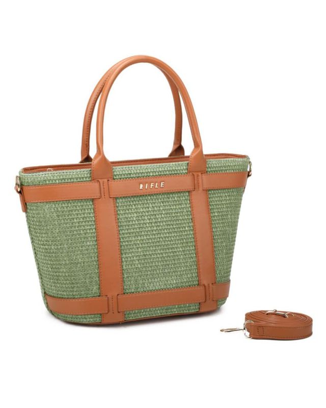 Product: RIFLE - Borsa due manici verde con tre scomparti interni e trama ad intreccio, tracolla removibile (1 of 3)
