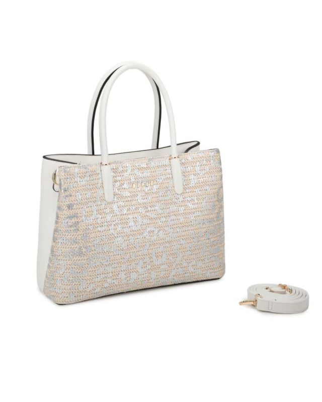 Product: RIFLE - Borsa due manici argento con tre scomparti interni e trama frontale maculata a intreccio, tracolla removibile (1 of 3)
