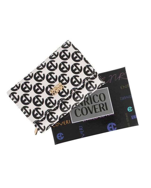 Product: ENRICO COVERI - Portafoglio bianco e nero loggato da donna con patta (1 of 3)