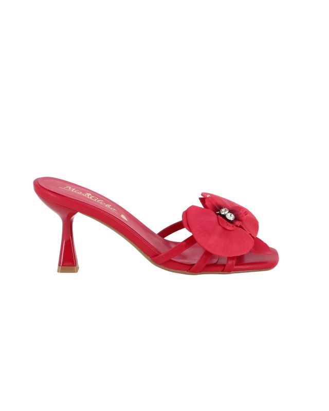 Product: MISS GLOBO - Sandalo mules infradito rosso con fiore e punta quadrata, tacco 7,5CM (1 of 4)