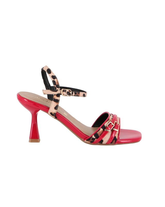 Product: MISS GLOBO - Sandalo rosso leopardato con punta quadrata e sottopiede in VERA PELLE, tacco 7CM (1 of 4)