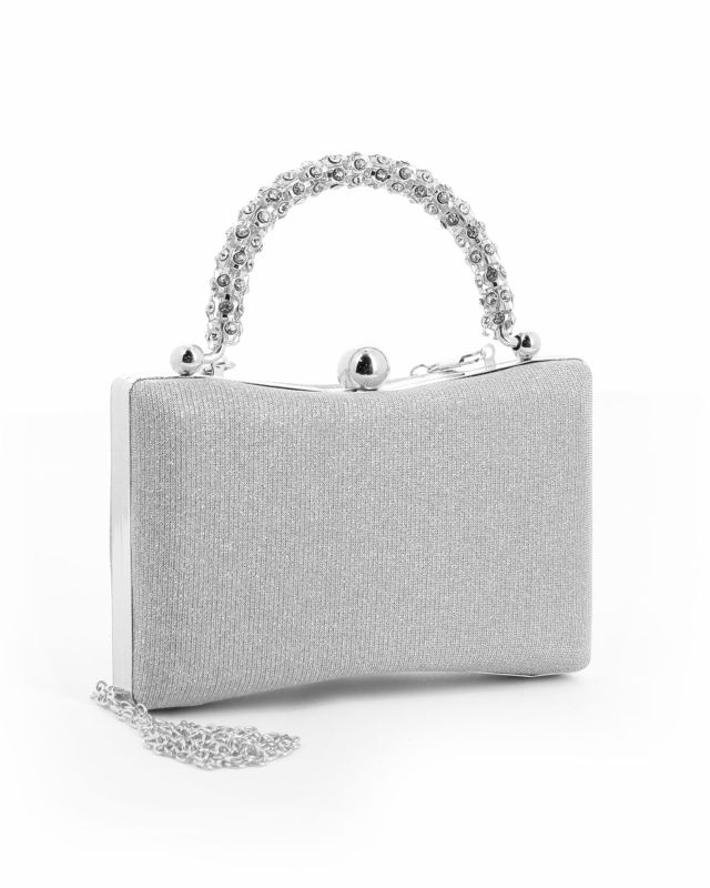 Product: DIVAS - Clutch argento in lurex con manico gioiello (1 of 4)
