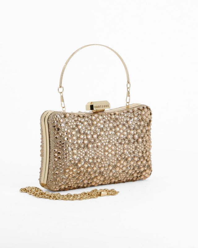 Product: DIVAS - Clutch trasparente con strass oro, tracolla e manico removibili (1 of 4)